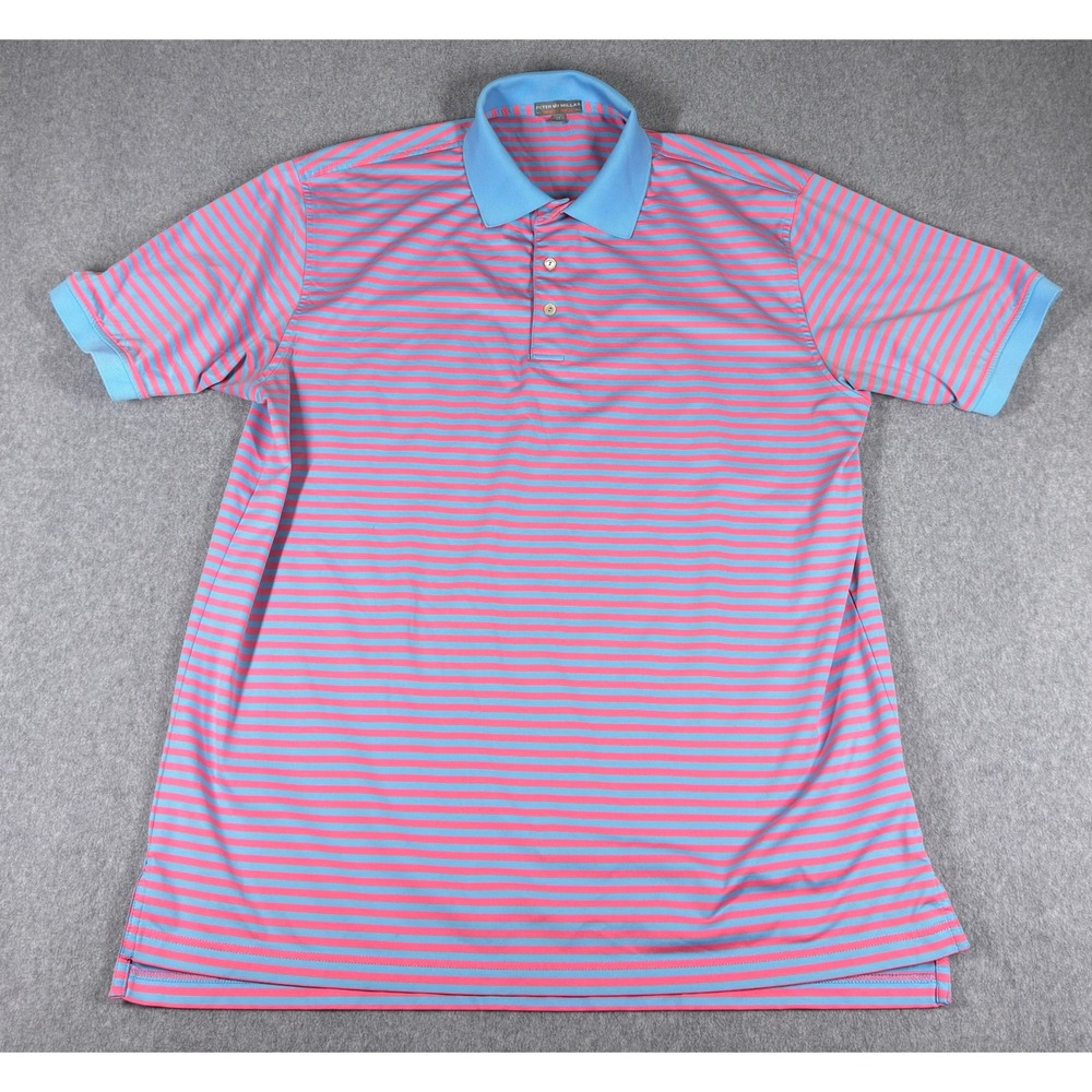 Peter Millar Summer Comfort Golf Polo Men's XL Pink Blue Stripe‎ Short Sleeve
